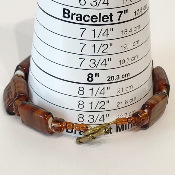 Art Glass Root Beer Tiger Stripe Chunky Cube Rectangle Beaded Anklet Toggle - Picture 13 of 13